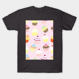 Cupcake pattern with pink background T-Shirt